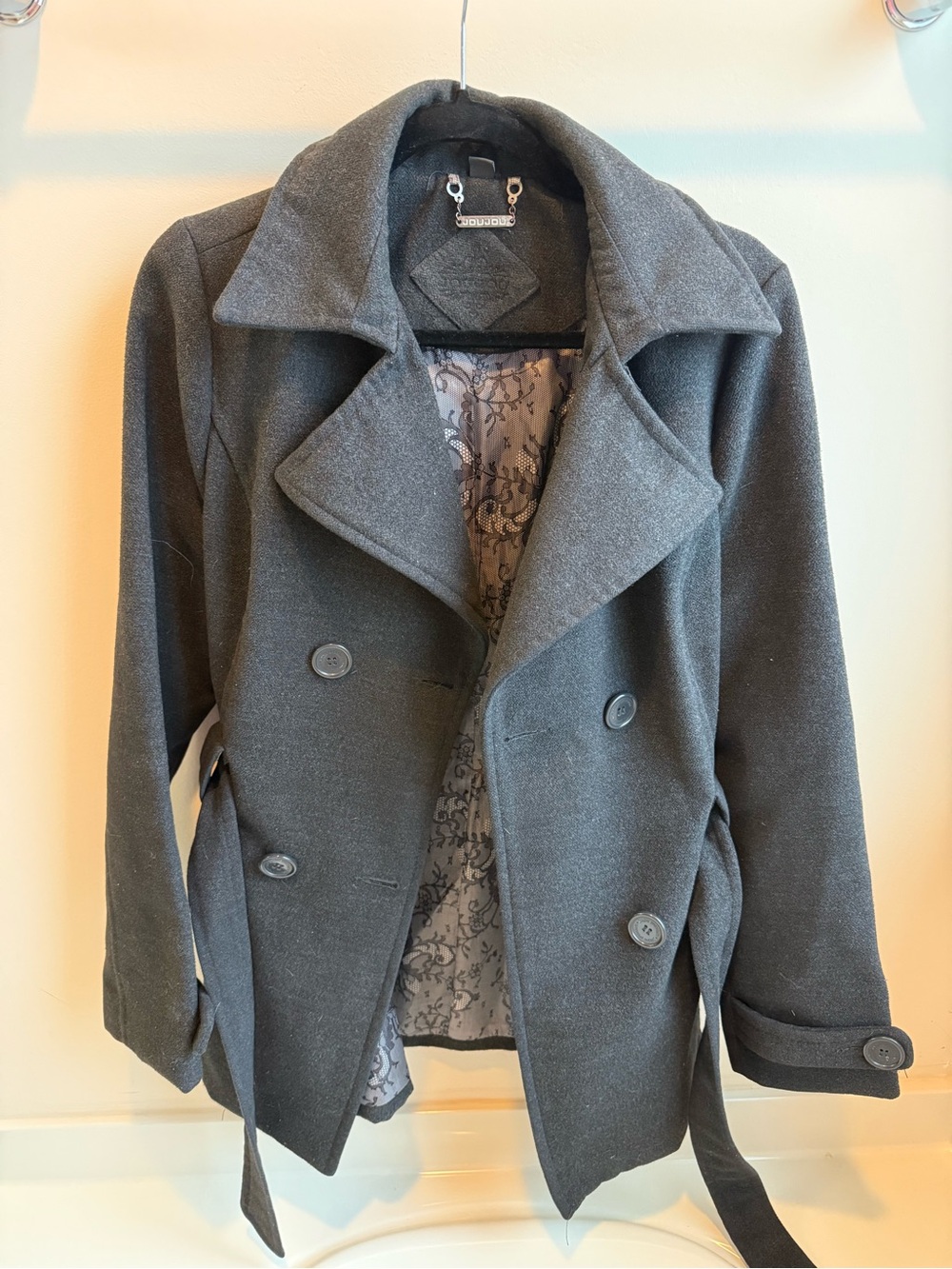 Jou Jou Charcoal Gray Double-Breasted Peacoat
